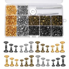 DIUDUS 240 Set Leather Rivets, 4 Colors 3 Sizes Double Cap Rivet, Multicolor