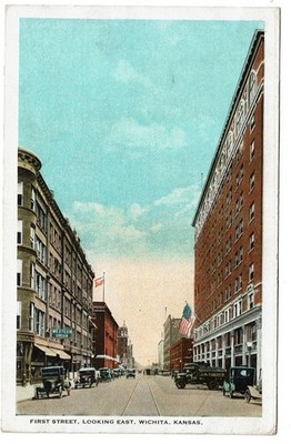 WICHITA, First Street, Looking East, Vintage Postcard