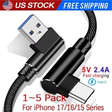 1-5 Pack 90 Degree Fast Charge USB-C to USB-A Cable Lot Charger Cord Charging