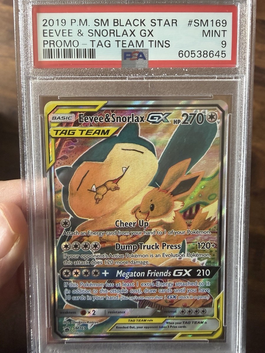 EEVEE SNORLAX GX TAG TEAM BLACK STAR PROMO TIN PSA 9 #SM169 - 10