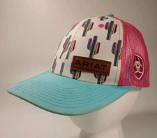 Ariat Sahuaro Cactus Youth Girls Trucker Hat White Front Pink Mesh Back Snapback
