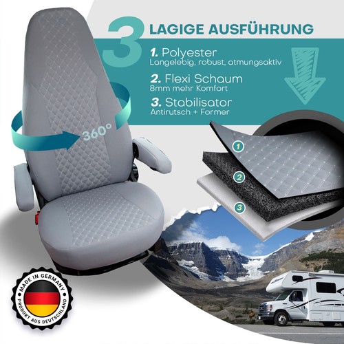 Fundas de asiento de autocaravana adecuadas para Sportsmobile GT Expedition 4x4 (gris) - Imagen 2 de 12