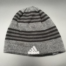 Adidas Striped Gray Climawarm Unisex Beanie Cap One Size Stretch Winter Outdoor