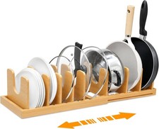 Bamboo Expandable Pot Lid Organizer, Pot and Pan Organizer Drawer Organizer for