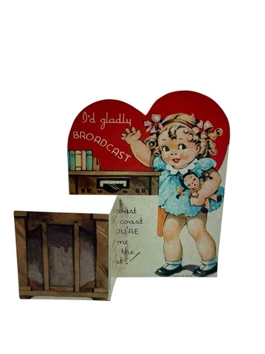 Vtg 30’s Stand Up Valentine Curly Haired Little Girl  W Doll Radio Broadcast
