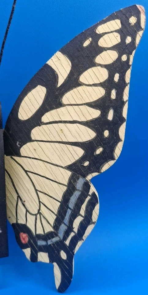 Antena Articulada Poste/Pared JARDÍN MARIPOSA PINTADA A MANO MADERA 10" DE COLECCIÓN Foto 3 de 4