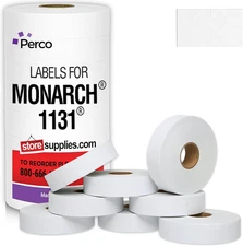 Perco White Pricing Labels for Monarch 1131 Price Gun - 1 Sleeve, 8 Rolls, 20,00