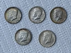 Lot of 5 - 1964 90% SILVER Kennedy Half Dollars Circulated