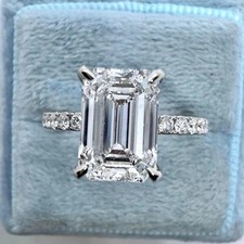 3Ct Emerald Lab Created Diamond Solitaire Engagement Ring 14K White Gold Plated