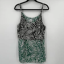 Cabi Layered Print Tank Top Women Size L Green Black White Boho