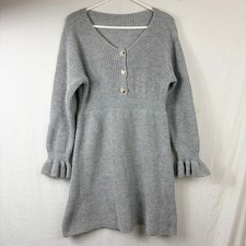 Long Sleeve Chunky Knit Babydoll Mini Sweater Dress Sz Medium Cottage Ruffle