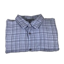 John Varvatos Men's Blue Linen/Modal/Lyocel Plaid Long Sleeve Shirt Sz Large