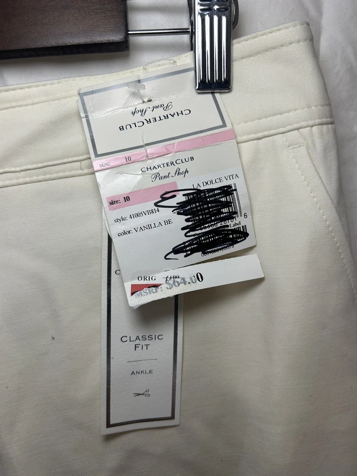 Charter Club Pant Shop Size 10 Tummy Slimming Trouser Classic Fit Cream Stains - Image 4 of 4