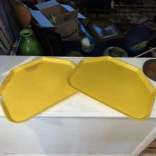 2 Vintage Yellow School Cafeteria Trays Cambro Camtray Trapezoid Fiberglass