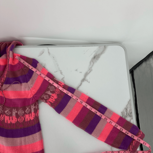 Alpaca Wool Girls XL Sweater Hooded Pink Striped Fringe Hem Pockets Made in Peru - Picture 7 of 12