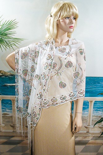 Long Sparkly Sheer Sequin Embroidery Shawl Wrap Scarf Evening Wedding - W295 - Picture 36 of 62
