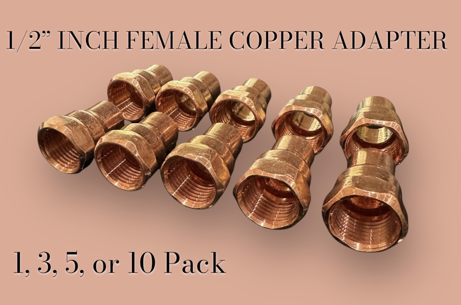1/2" Inch Copper Female Adapter with Female Solder - 1, 3, 5, or 10 Pieces