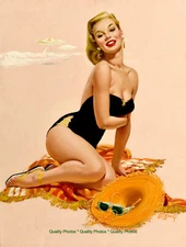 Pretty Blonde Woman At Beach Black Swimsuit 8.5x11" Photo Print Alfred Buell Art