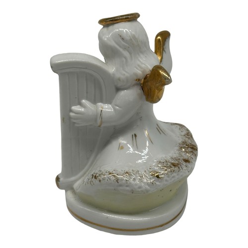 Vintage Enseco Angel Playing Harp Figurine 1960s MCM Made in Japan White Gold - Picture 7 of 9