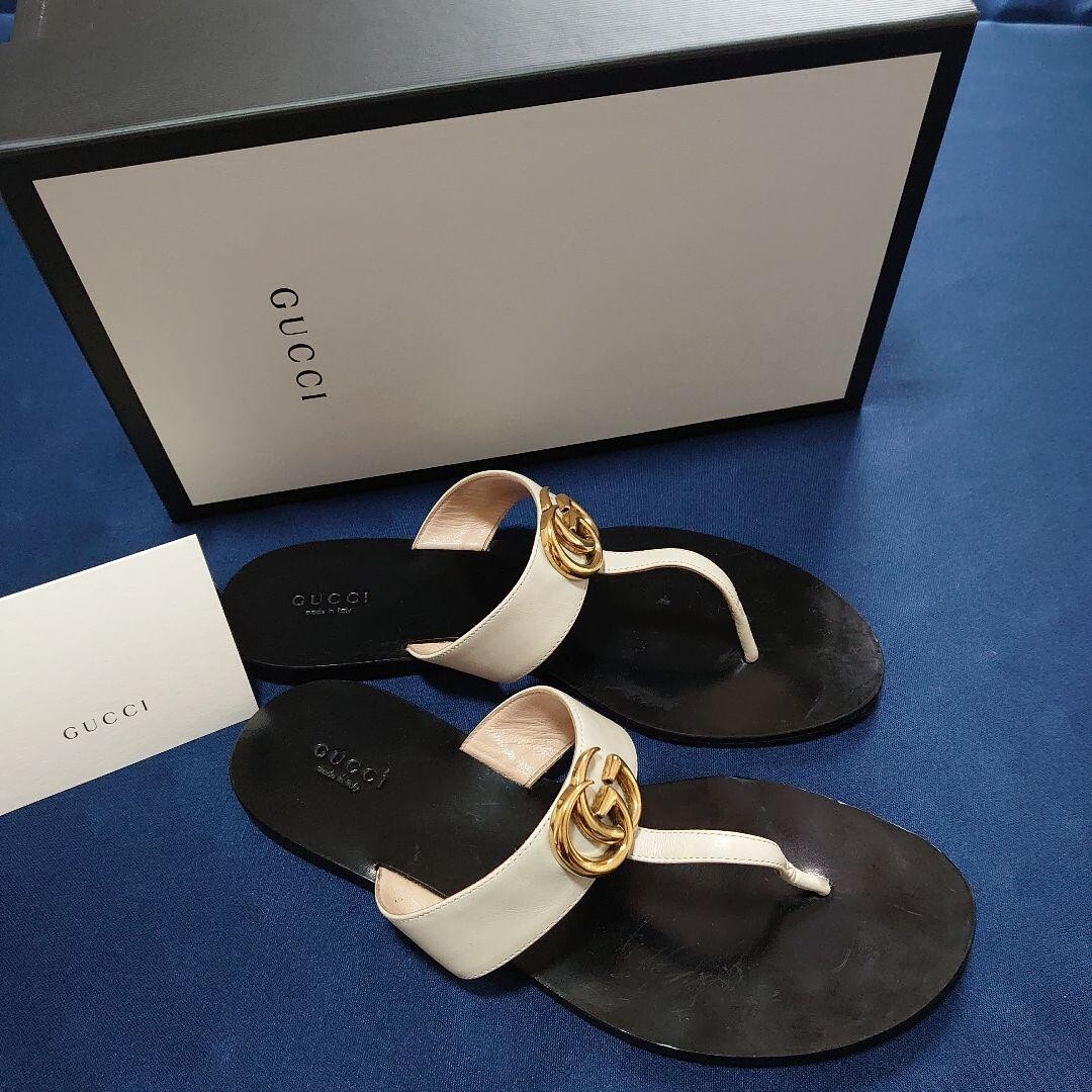 Gucci GG Marmont thong sandals leather White Size 39 Used F