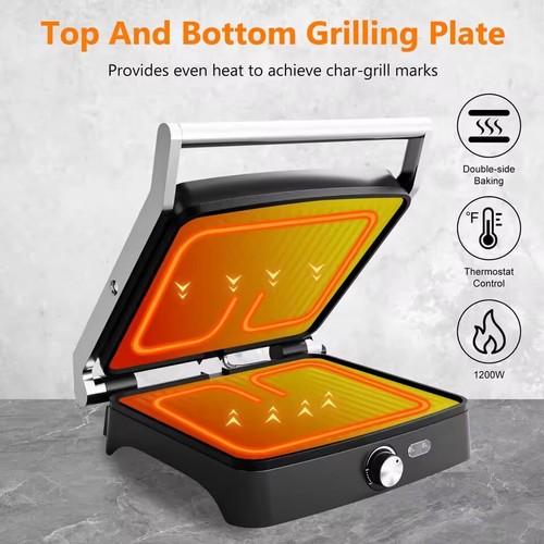 Panini Press Griller 15.8" Diagonal Non-Stick 4 Slice Sandwich Maker 1200W - Picture 5 of 6