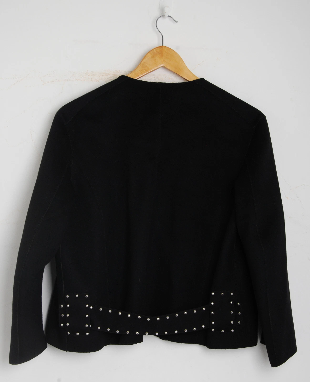 Blazer Loewe Donna Giacca Nera Miscela Lana Solida Borchie Manica Lunga Taglia IT 38 XS