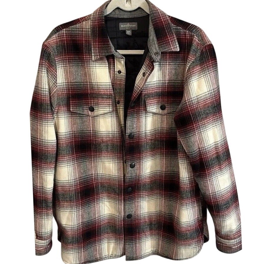 L.L Bean Medium Flannel-Lined Puffer Jacket with Button-Down Design