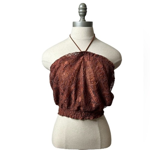 Top tubino H&M marrone ruggine boho festival pizzo senza maniche con ferretto taglia 8 - Foto 2 di 9