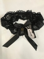 Black Lace Garter with Vintage Bronze Heart Charm Garter with bow and charm