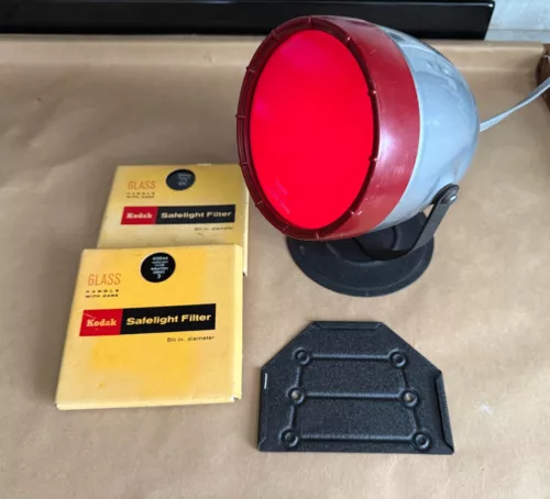 Vintage Kodak Darkroom Lamp Model B Wall Mount, 2 extra filters and 2 misc items