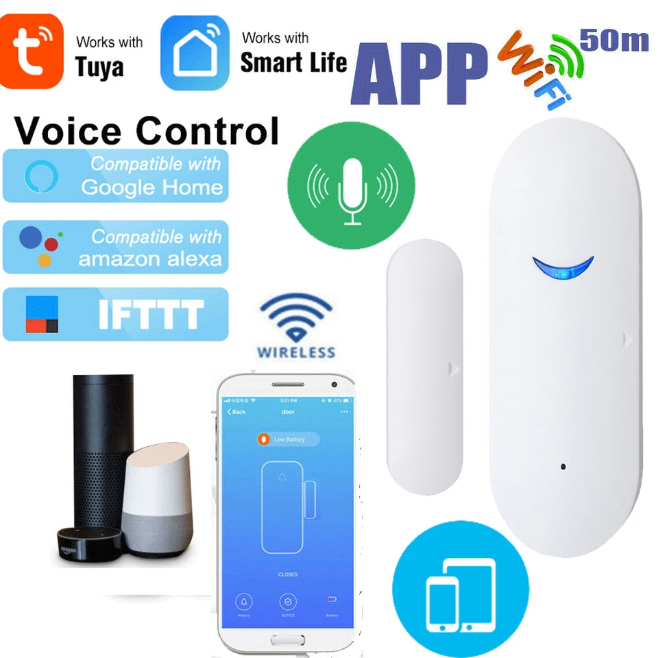 WiFi Wireless Smart Door Window Sensor Detector Safe Alarm for Alexa Google Home - Image 2 of 4