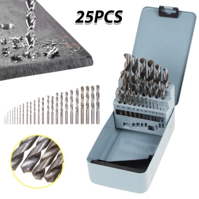 25 Piece HSS Cobalt Metal Drill Bit Set 1mm-13mm Quality High Speed Metric Tools