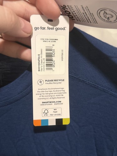 Smartwool blu indaco classico a base vegetale per tutte le stagioni nuovo con etichette anche manica lunga - M - Foto 6 di 6