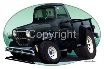 1958 WILLYS JEEP PICKUP Cartoon T-Shirt #6713 automotive art - Изображение 2 из 4