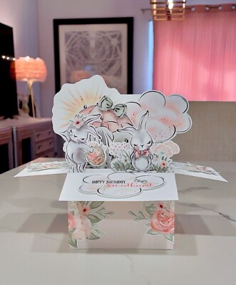 Beautiful Birthday Pop UP Box Card | Cute Bunnies | Special gift