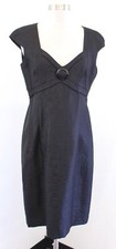 David Meister Black Crinkle Textured V Neck Cap Sleeve Sheath Dress Size 8