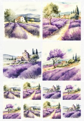 Reispapier-Motiv Strohseide-Decoupage-Vintage-Lavender Field-Lavendel-19669