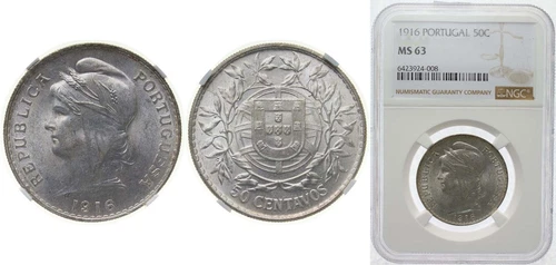 Portugal 1916 50 Centavos Silver 835 NGC MS 63