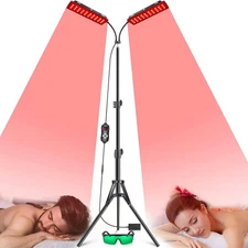 2 Heads Infrared Red Heat Light Therapy Lamp Floor Stand Body Pain Relief Light