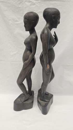 Coppia sculture in legno intagliato donna nuda legno nero vintage - Foto 9 di 24