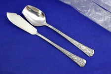 BUTTER KNIFE & SUGAR SPOON INTERPUR FLORENZ  STAINLESS FLATWARE 8 PETAL FLOWER