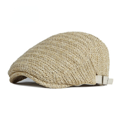 Flat Cap Beret Weaving Hat Solid Summer Hiking Walking Casual Vintage Summer
