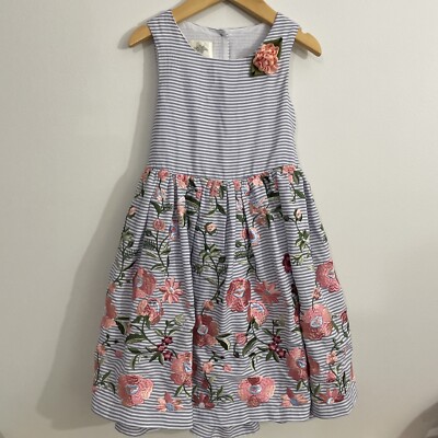 Laura Ashley London Floral Embroidered Dress Size 6 Striped Double Layered Party