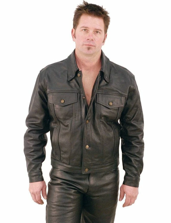 Men s Leather Shirt Western Trucker Cowboy Real Leather Summer