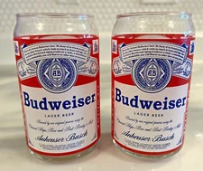 Set of 2 Vintage Anheuser-Busch Budweiser Lager Beer Logo Glasses Can Shaped