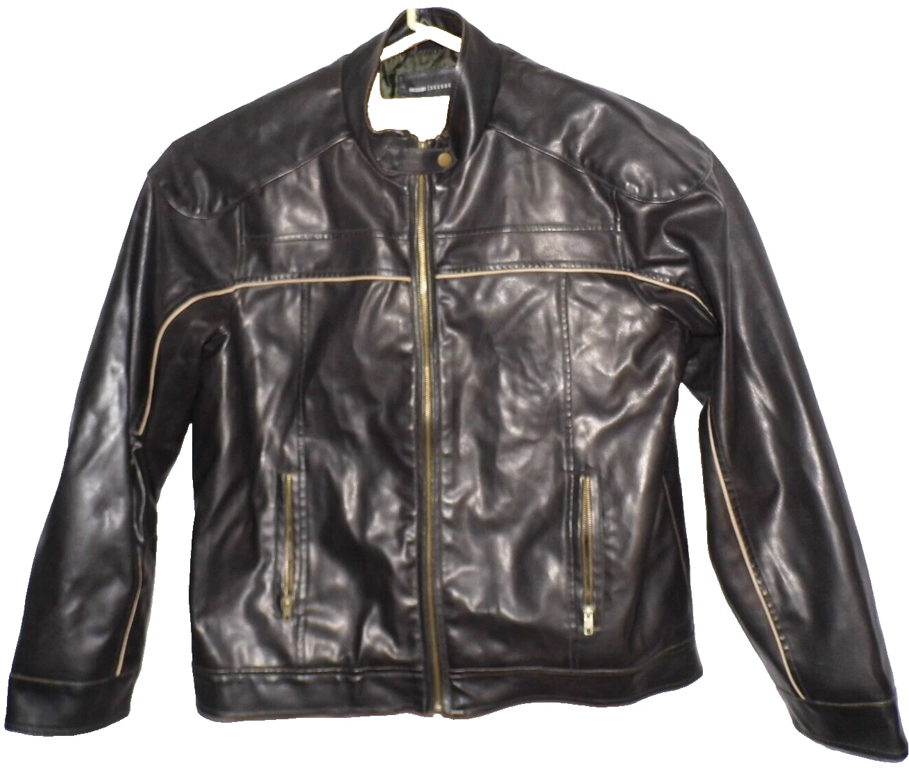 Coat Vintage Decoded Black Vegan Leather Men's Jacket Lined Biker style Large - product detail image 5