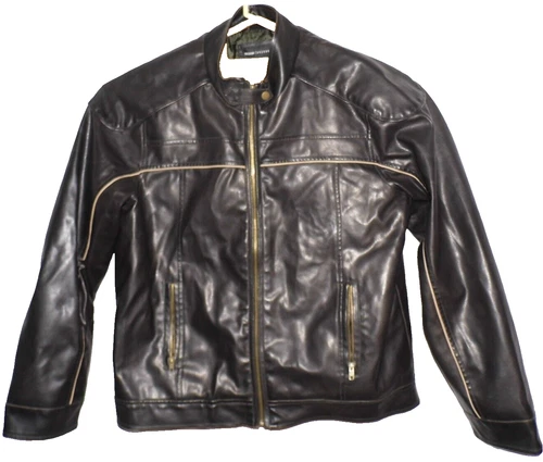 Coat Vintage  Decoded Black Vegan Leather Men's Jacket Lined Biker style Large image 5