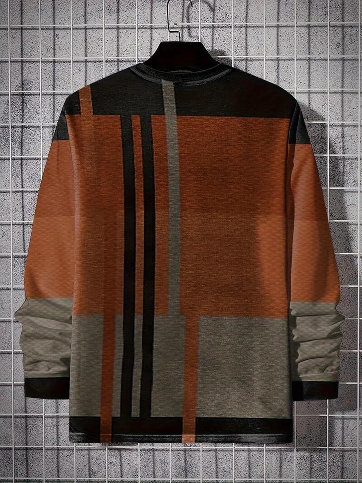 Fashion Orange Black Chocolate ColorBlock Long Sleeve Stripe T-Shirt ...