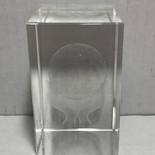 VTG 3D Laser Etched Crystal Art Glass Cube World In My Hands Paperweight