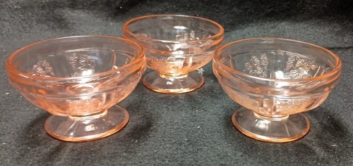 lot of 3 Federal Glass Sharon Pink Depression Cabbage Rose Sherbet 3.75D x 2.25H